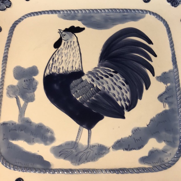Certified International Pamela Gladding Blue Rooster Square 13.5” Platter - Picture 2 of 4